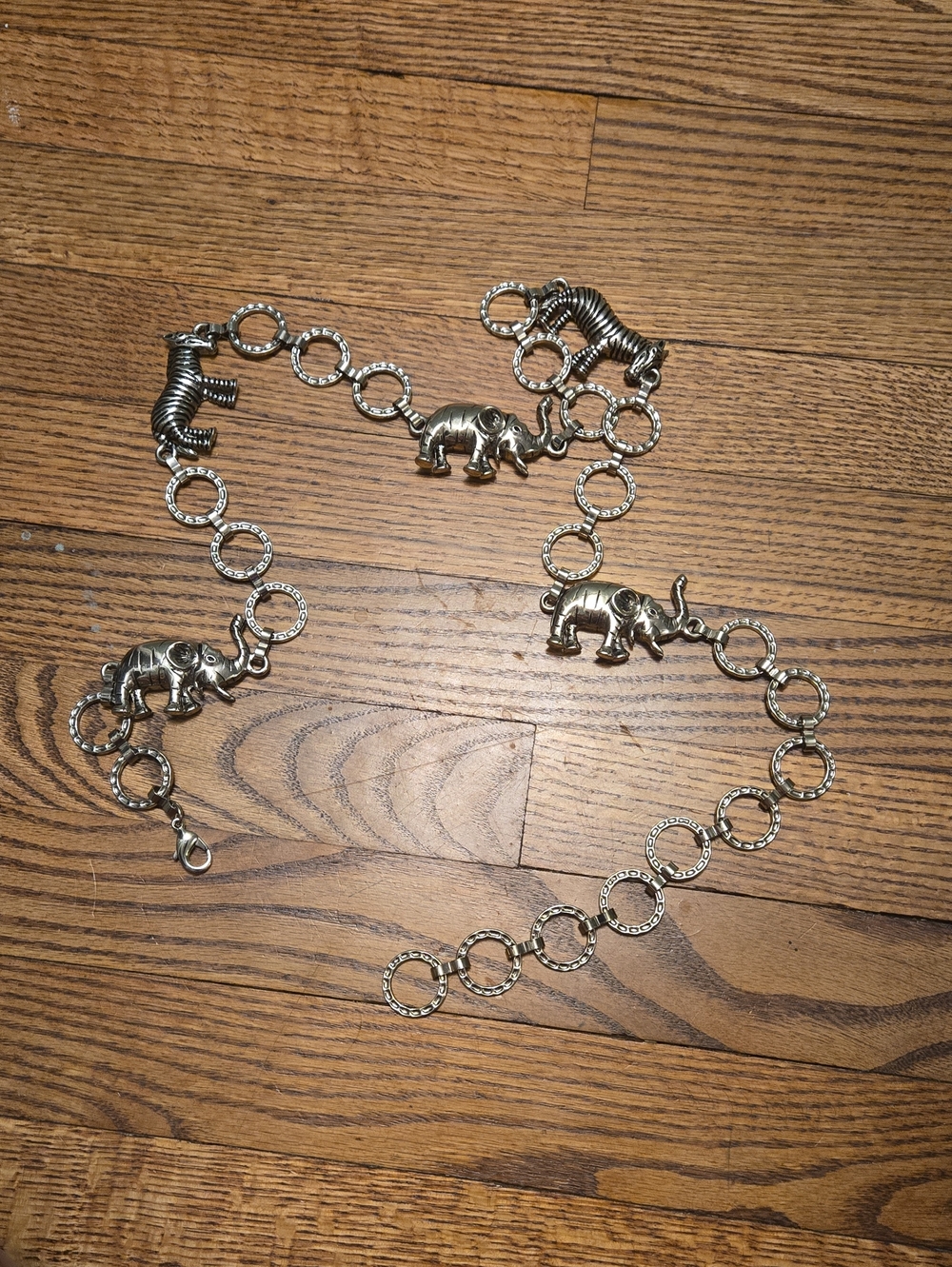 Vintage Silver Elephants and Zebras Belt Adjustable Safari